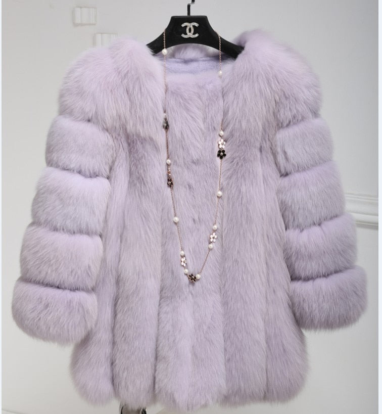 Faux Fox Fur coat Women Slim Faux Fur Jacket Long coat Winter Faux Fox Fur Coat stripe luxury fashion 4XL white,blue,purple