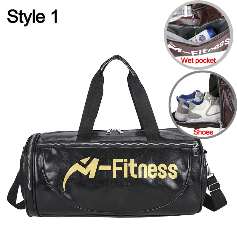 PU Leather Sports Gym Bag Multifunction Training Fitness Shoulder Bags Traveling Handbag Striped Sac De Sport Women Men XA719WD