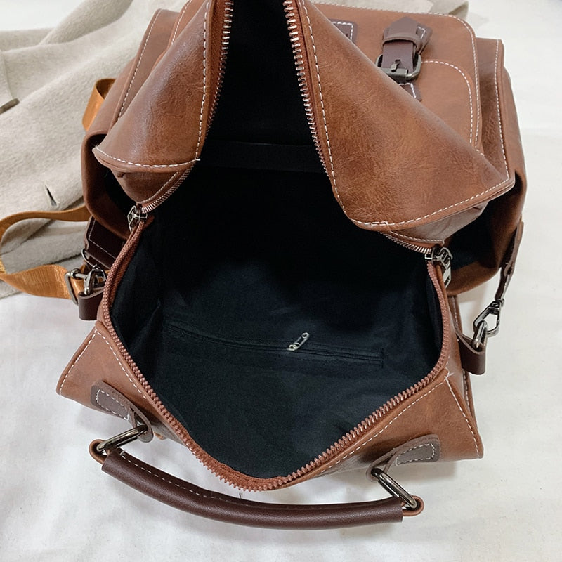 Preppy Large Capacity Pu Leather Women Backpack Fashion College School Bag Backpacks Vintage Classic Double Shoulder Bag Mochila