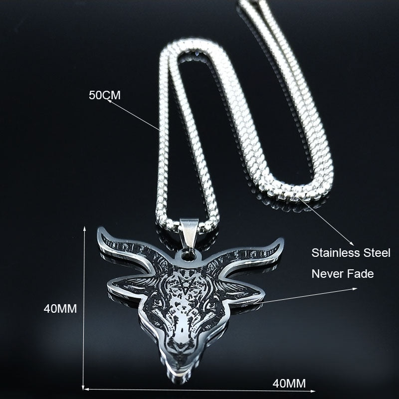 Stainless Steel Satan Sheep Head Necklace Jewelry Silver Color Statement Necklace for Men Jewelry cadenas para hombre N3261S03