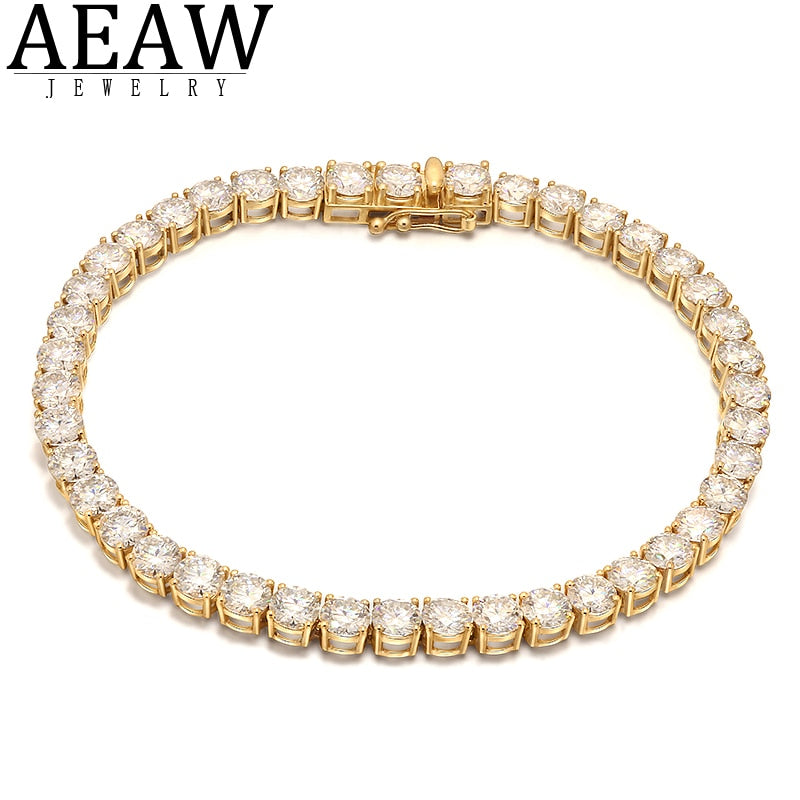 AEAW 10K Yellow Gold 18CTW 18CM Length 5mm F Near Colorless Moissanite Tennis Bracelet for Women