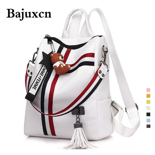 Luxury Female backpacks High Quality Leather tassel Backpack for  girls Ribbon School Bags large Shoulder bag 8 colorsTravel bag