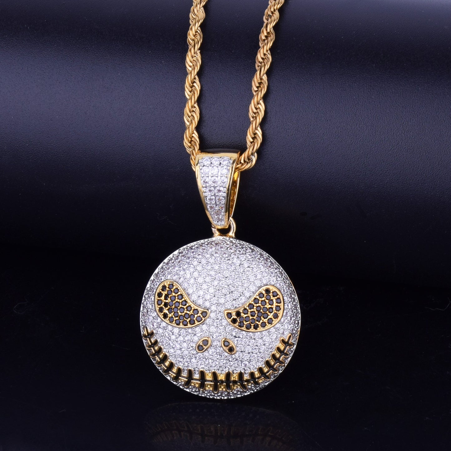 Character Round Face Pendant Necklace Gold Color Cubic Zircon Men's Hip Hop Jewelry for Men