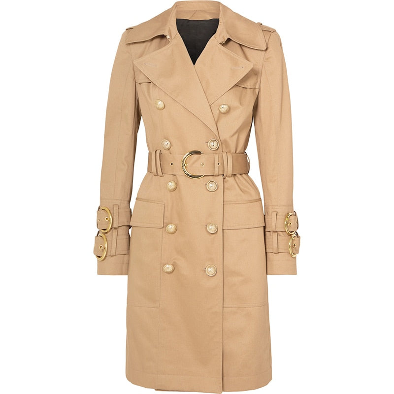 HIGH STREET 2022 Fall Winter Designer Fashion Women's Elegant Double Breasted Lion Buttons Belt Trench Coat