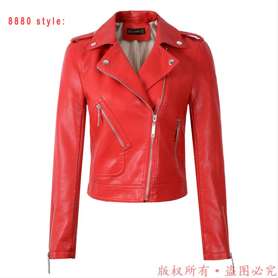 Brand Motorcycle PU Leather Jacket Women Winter And Autumn New Fashion Coat 4 Color Zipper Outerwear jacket New 2021 Coat HOT