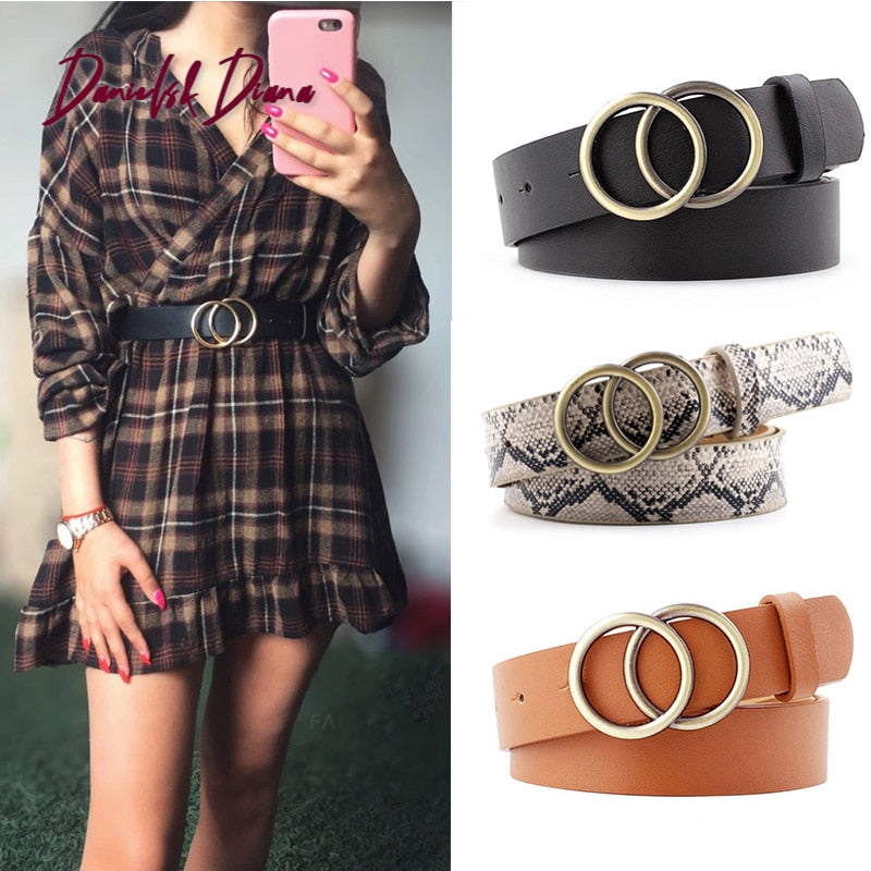 Double Ring Women Belt Fashion Waist Belt PU Leather Metal Buckle Heart Pin Belts For Ladies Leisure Dress Jeans Wild Waistband