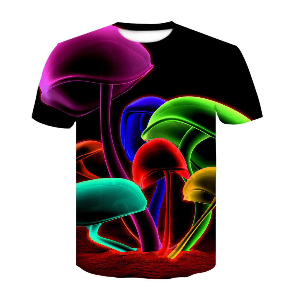 Funny T-shirts Psychedelic T shirt Men Mushroom Anime Clothes Geometric T-shirts 3d Graffiti Tshirt Printed Harajuku Tshirts Cas