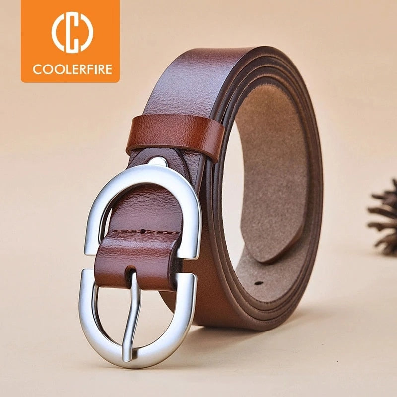 Women's Belt Genuine Leather ladies fashion metal round buckle belt jeans wild luxury brand belts for womenLD032