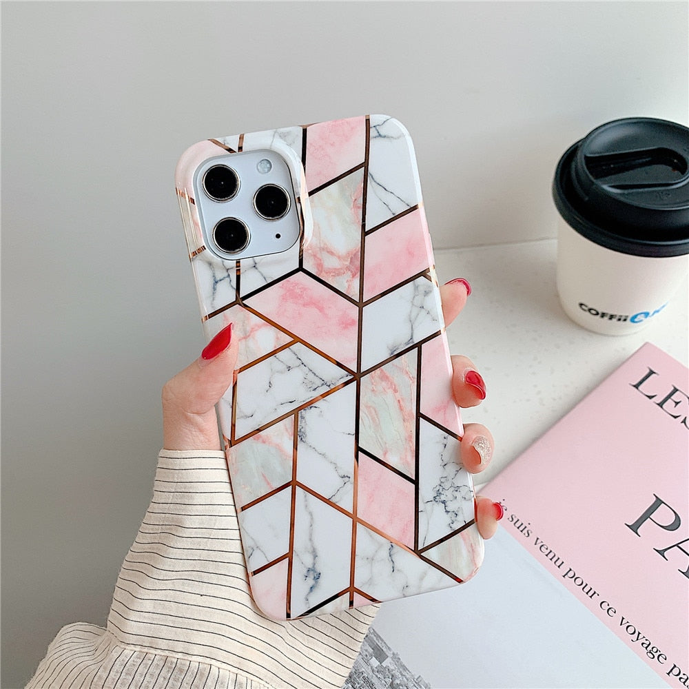 Geometric Marble Phone Cases For Samsung Note 20 Ultra A51 A52 A72 A71 A41 Soft Silicone Back Cover For IPhone 12 Pro Max