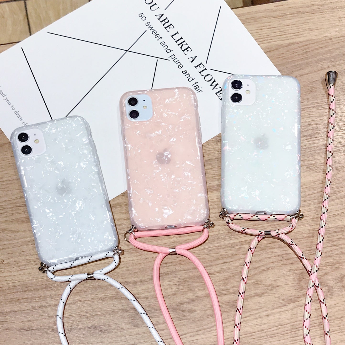 LACK Conch Shell Tape Necklace Lanyard Phone Case for 12 11Pro XS Max XR X 7 8Plus SE Strap Cord Chain Carry Cover Cases Hang