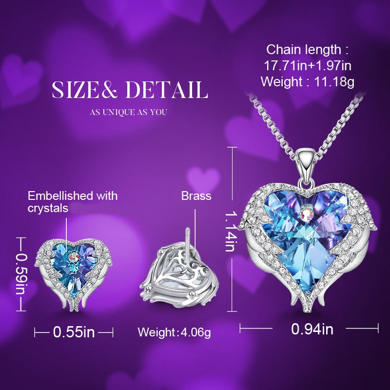 CDE Women Necklace Earrings Jewelry Set Embellished With Crystals Women Heart Pendant Stud Fashion Jewelry Gift