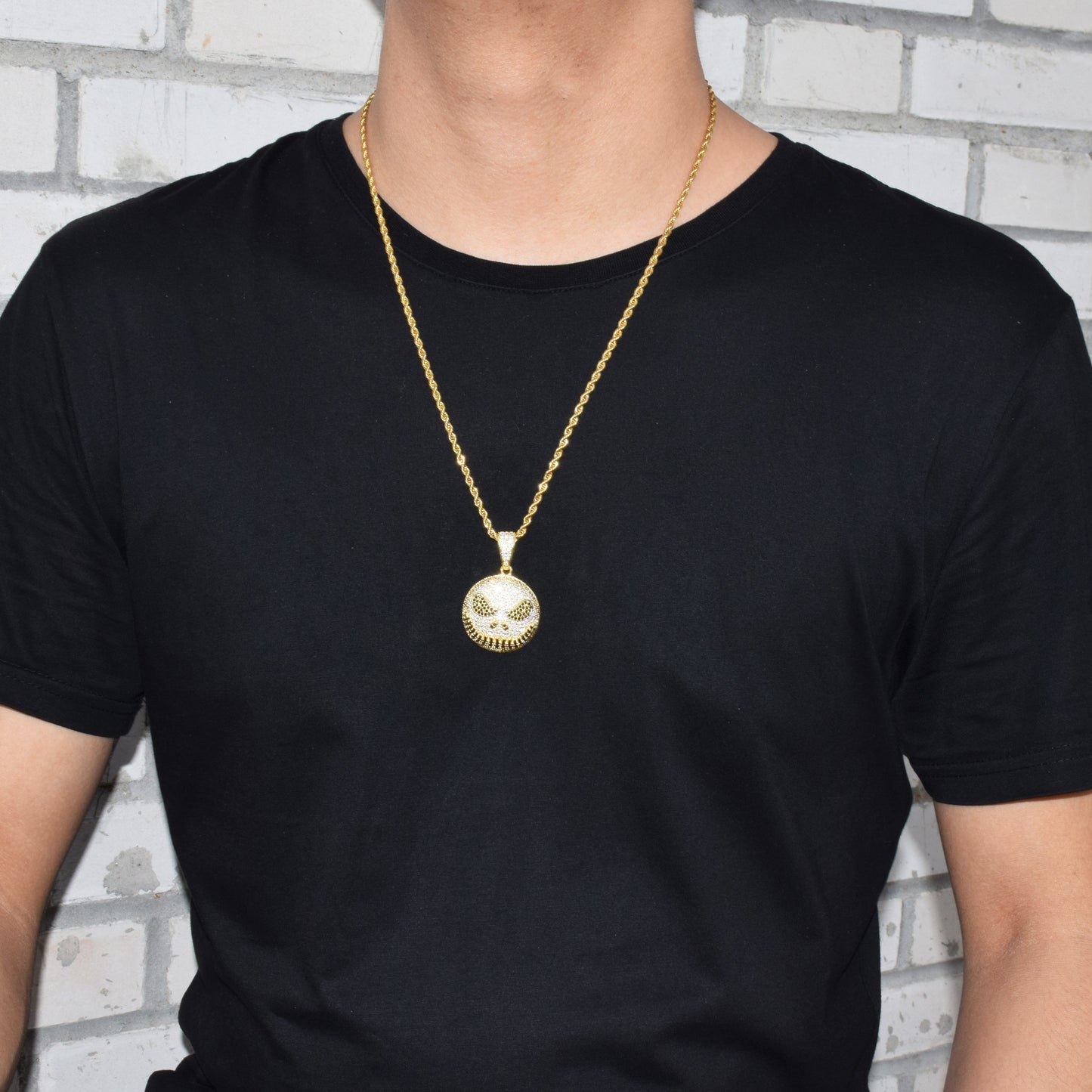 Character Round Face Pendant Necklace Gold Color Cubic Zircon Men's Hip Hop Jewelry for Men