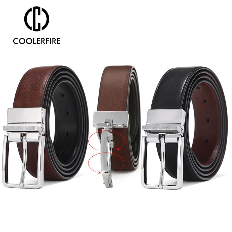 For Jeans Male Rotated Buckle Designer Cowskin Dress Belts Reversible Leather Belt Men Accessories Luxury Waist Belt HQ112