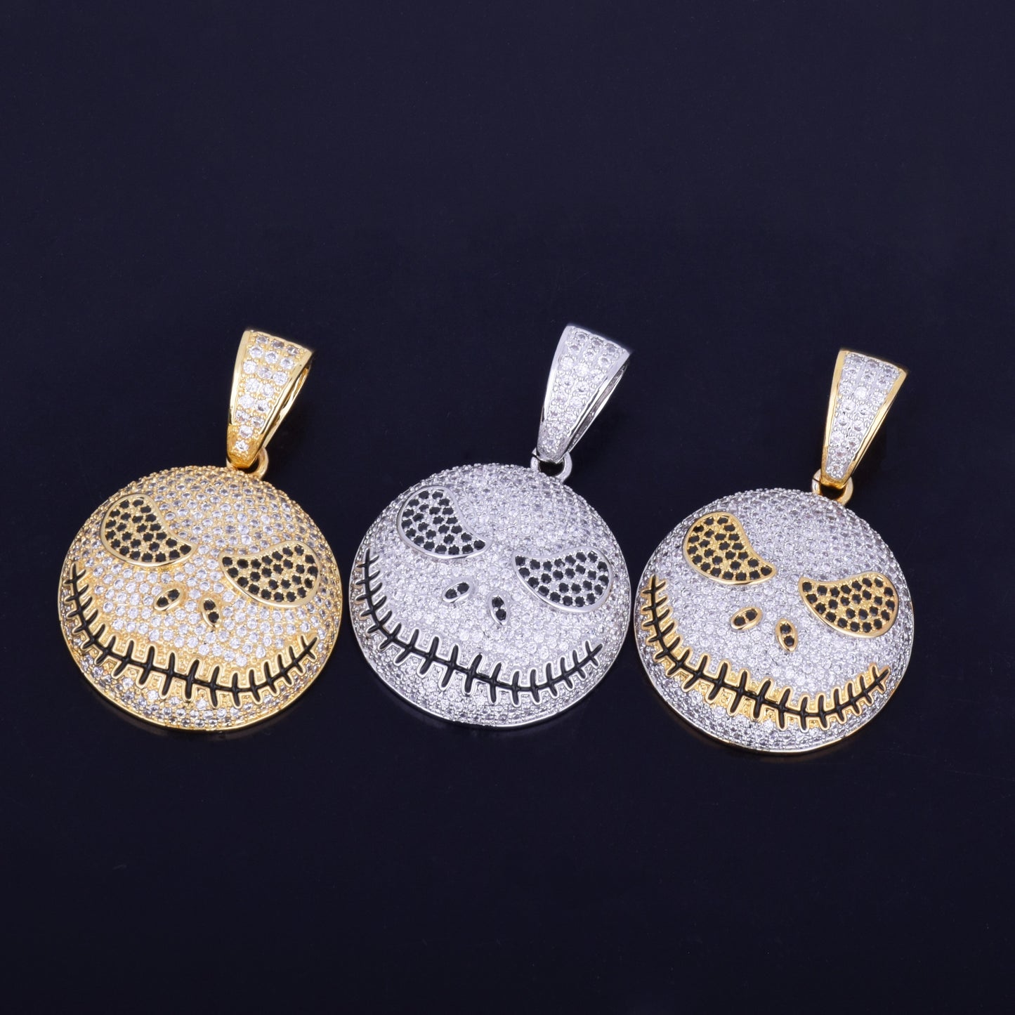 Character Round Face Pendant Necklace Gold Color Cubic Zircon Men's Hip Hop Jewelry for Men