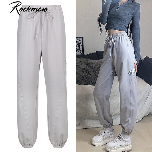 Rockmore Letter Print Sweatpants Baggy Pants Women Joggers Harajuku Wide Leg Pencil Pant Trousers Loose High Waist Sweat Pants