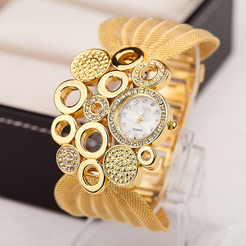 Women Watch Luxury Fashion Bracelet Popular Inlaid Rhinestones Mesh Watchband Ladies Casual Quartz Watches Dress Wristwatch