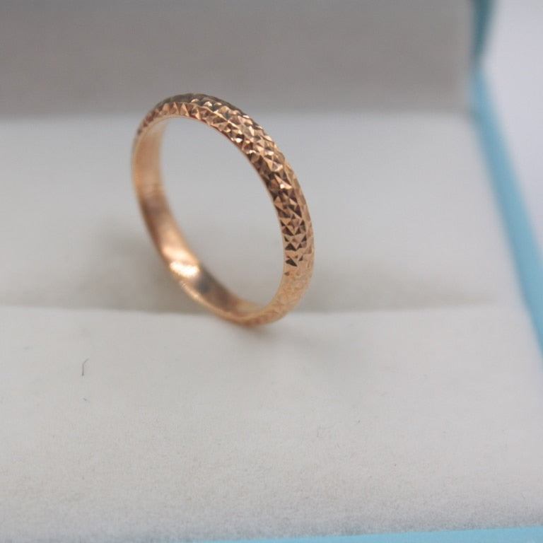 18k Soild Gold Ring For Women Girl Star Shining Band Real Rose Gold Lucky Carved Ring US Size 7 &8  Best Gift Ring  Jewelry