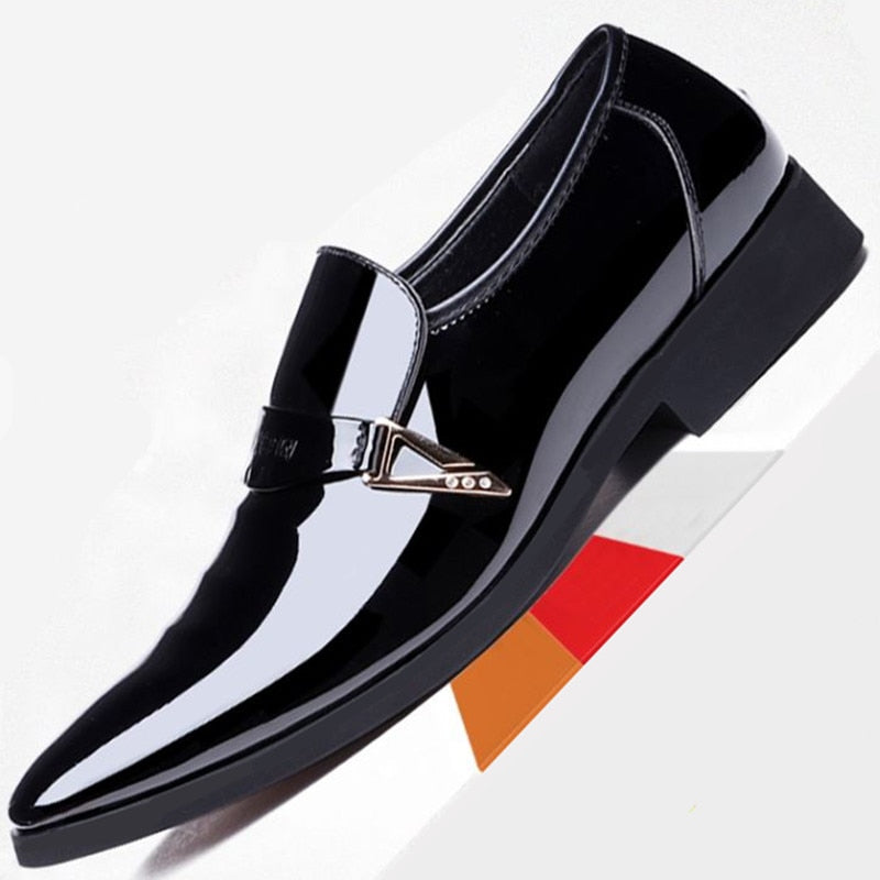 Men Dress Italian Leather Shoes Slip On Fashion Men Leather Moccasin Glitter Formal Male Shoes Pointed Toe Shoes For Men