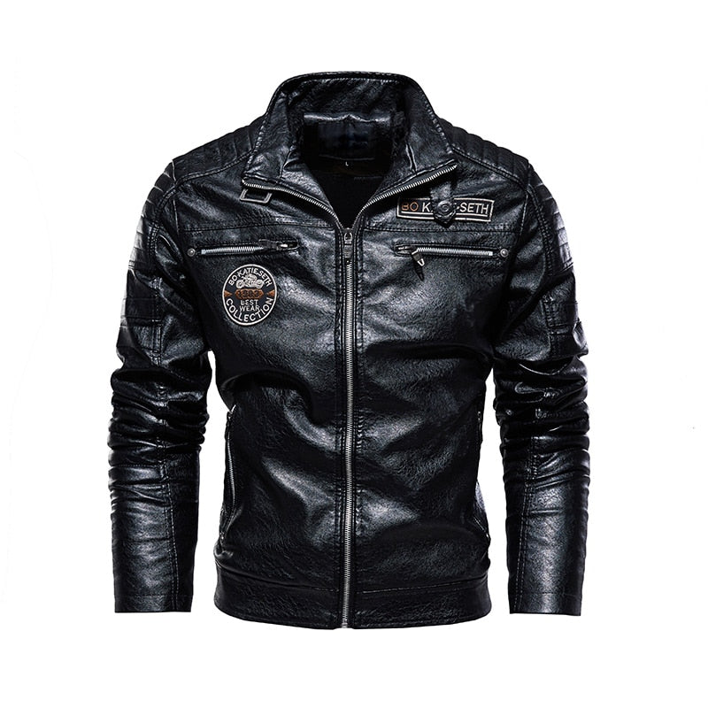 Leather Jacket Men Winter Fleece Motorcycle PU Leather Jacket Mens Stand Collar Casual Windbreaker Ropa De Hombre Slim Coat 7XL