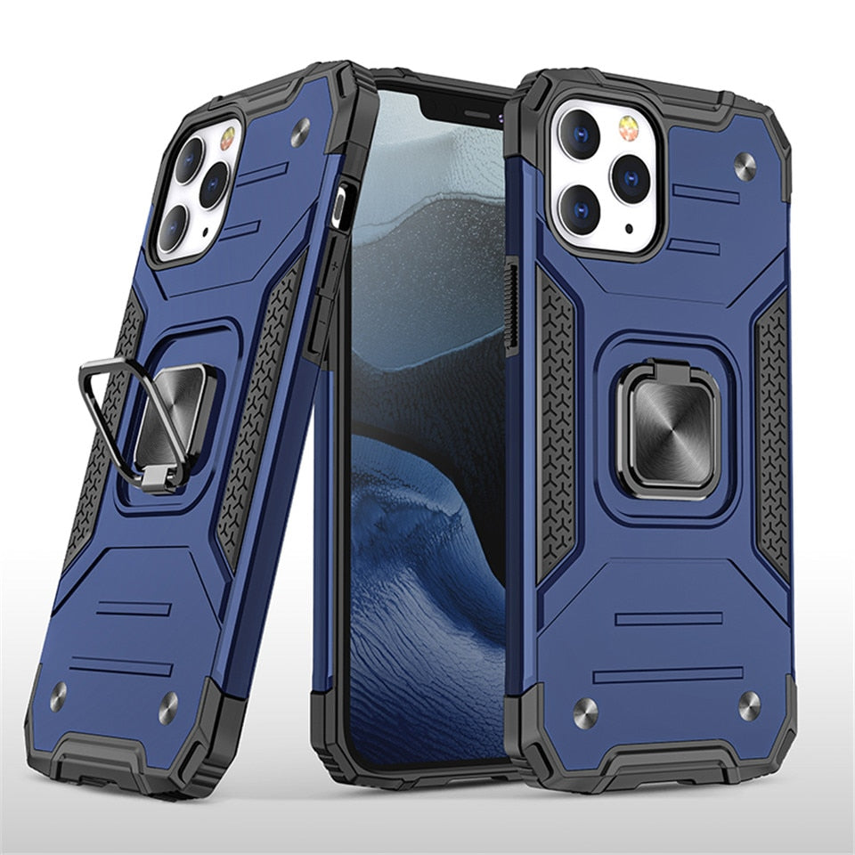 Cases For iPhone 12 Pro Max 11Pro X XS XR 7 8 Plus Phone Shell Kickstand Silicone Shockproof Magnetic Car Holder Ring Phone Case