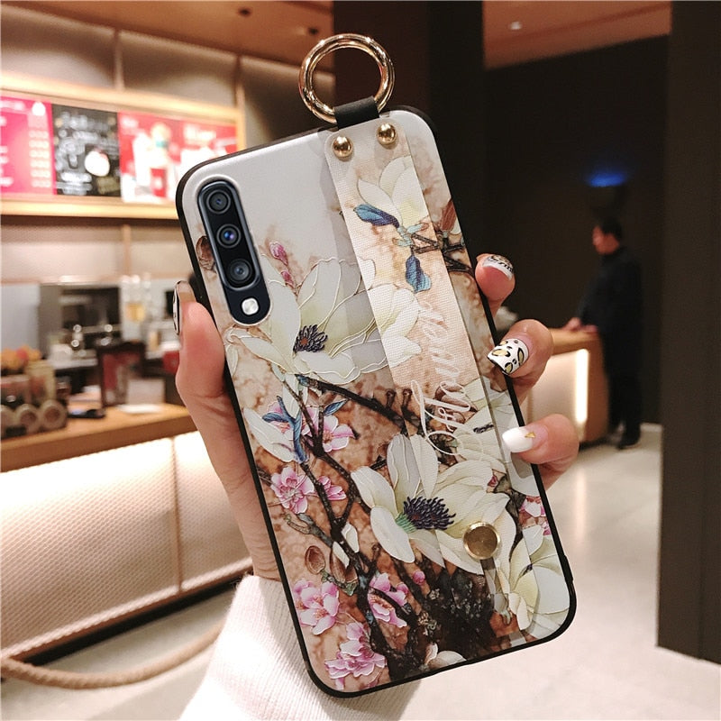 for Samsung Galaxy A50 Case Wrist Strap Holder Cover for Samsung A51 71 A32 A31 Note 10 Lite A10 A70 40 A52 A72 A12 Emboss Cases