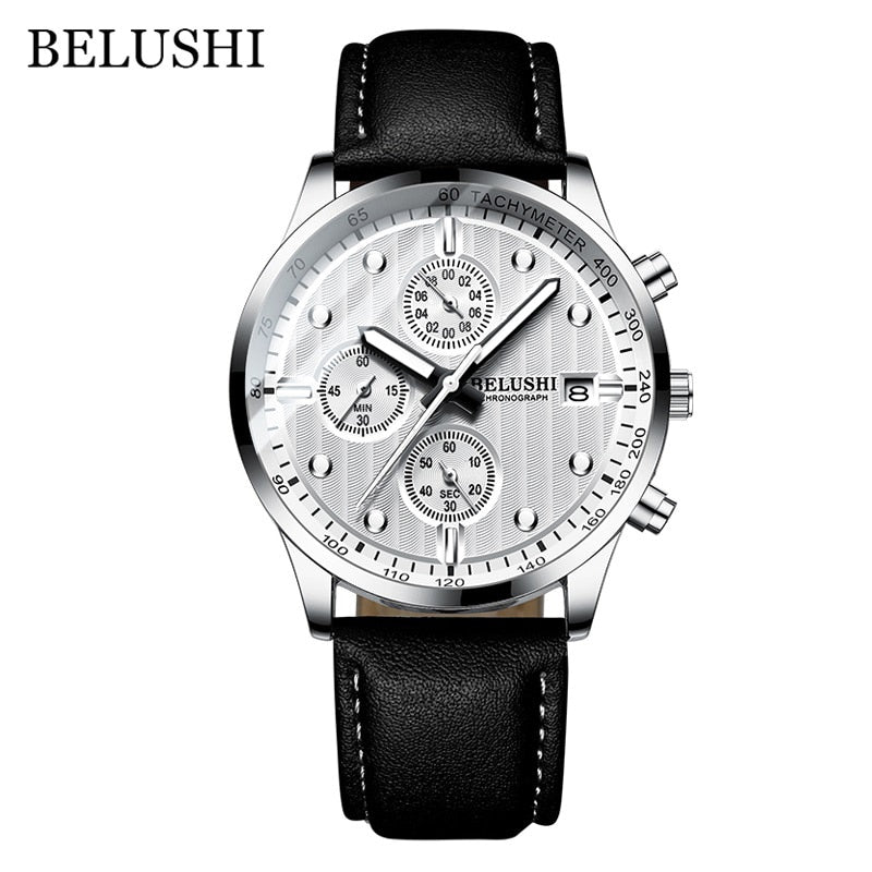 BELUSHI Fashion Leather Men Watches Chronograph Sport Quartz Watch Men Business Waterproof Luminous Wristwatch Relogio Masculino