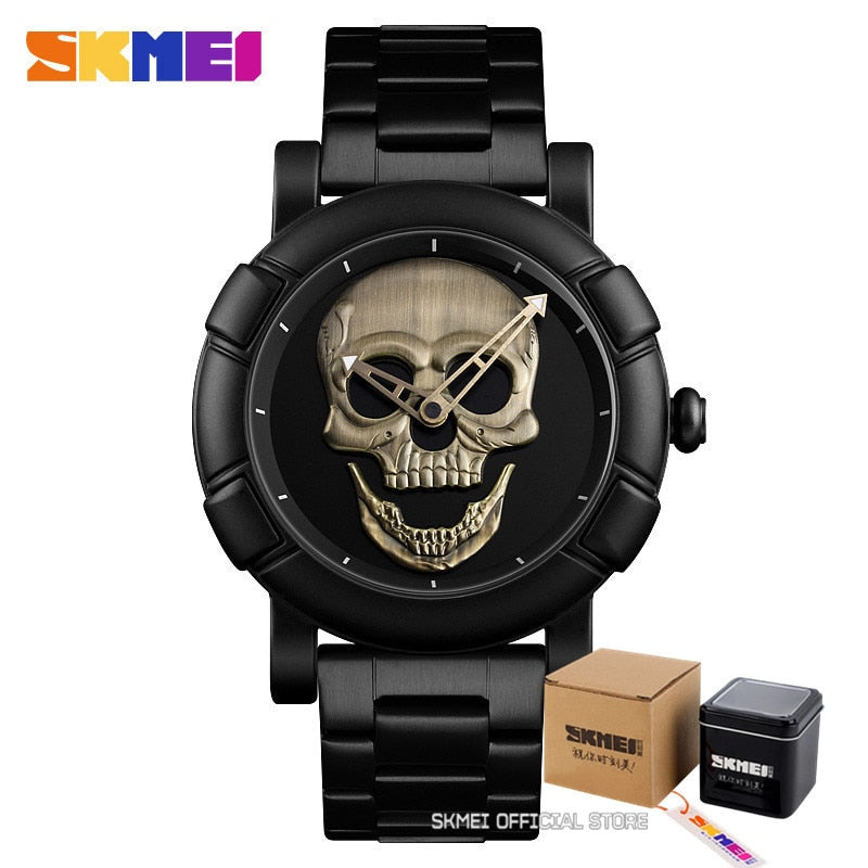 SKMEI Fashion Sport Mens Watches Top Brand Luxury Skull Watch Men 3Bar Waterproof Quartz Wristwatches Relogio Masculino 9178