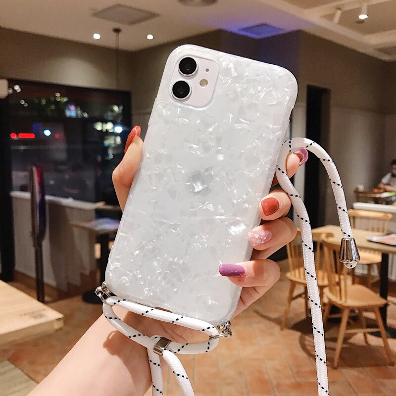 LACK Conch Shell Tape Necklace Lanyard Phone Case for 12 11Pro XS Max XR X 7 8Plus SE Strap Cord Chain Carry Cover Cases Hang