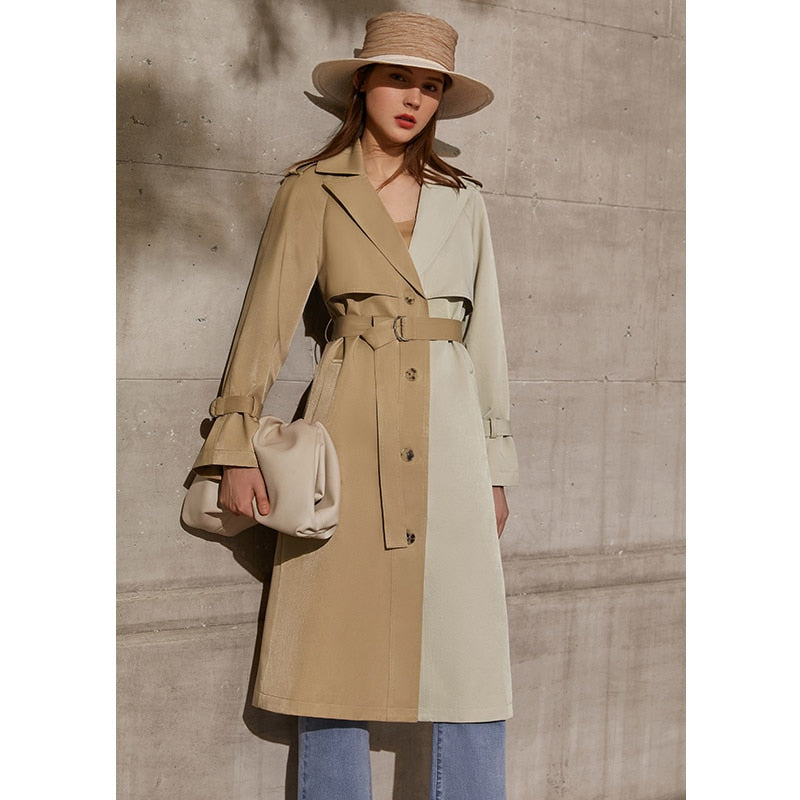 Amii Minimalism Spring Autumn Women's Trench Coat Causal Lapel Patchwork Single Breasted Women's Windbreaker  12170025