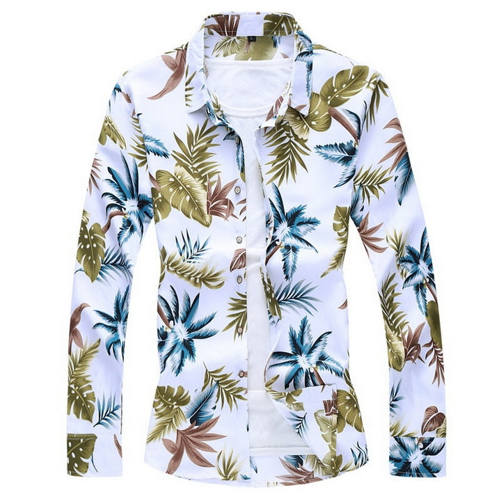 Men&#39;S Fashions 2022 Autumn Spring Clothes Shirt  Long Sleeves  Big Size M-5XL 6XL 7XL Hawaiian Beach Casual Floral Shirt For Man