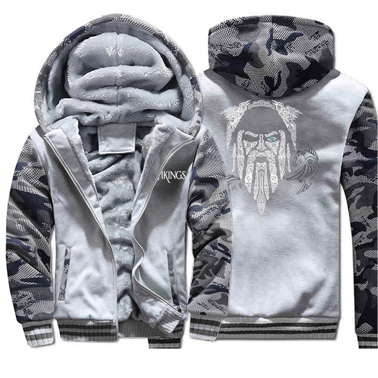 Winter Camouflage Thicken Men Hoodies Odin Vikings Printing Male Brand Jackets Casual All-match Stylish Clothing Streetwear