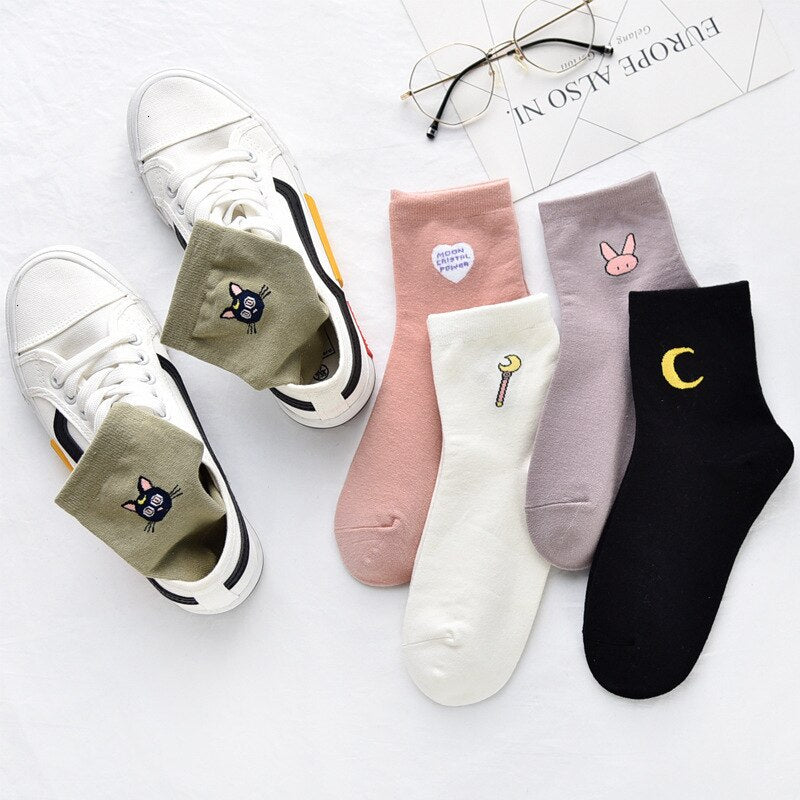 Women Solid Lovely Patterned Harajuku Socks Cotton Casual Cute Animal New Year Gift Socks For Female Sweat Absorption Breathable