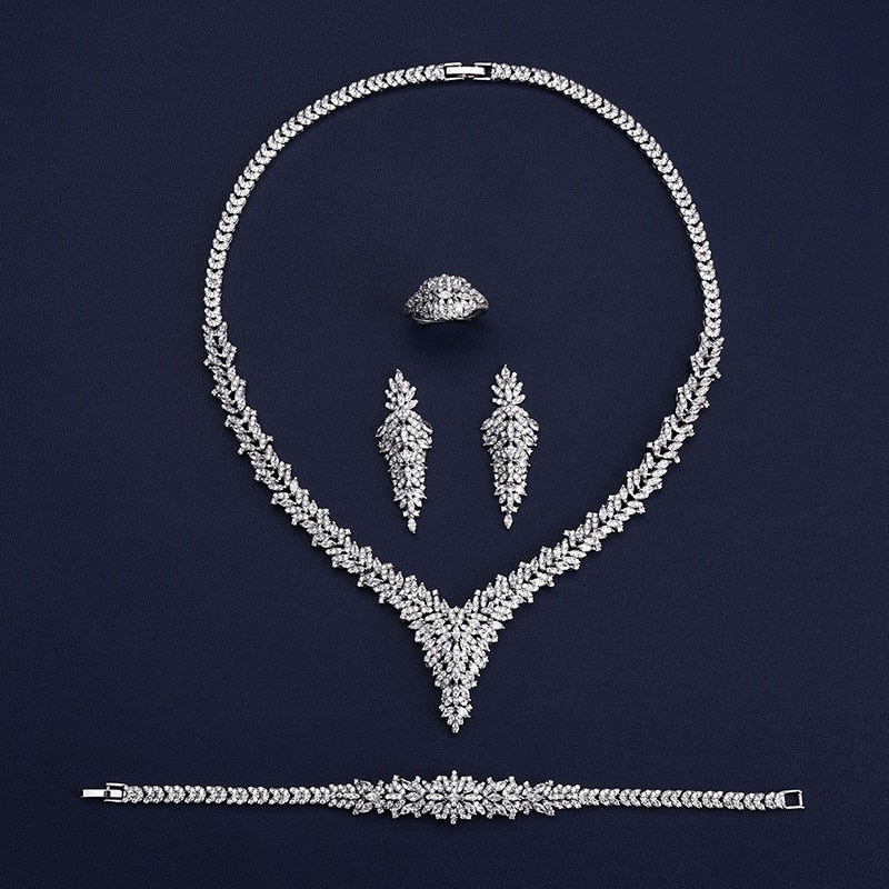 Jewelry Set HADIYANA Trendy Elegant Luxury Wedding Bridal Necklace Earrings Ring And Bracelet Jewelry CN1443  Conjunto De Joyas