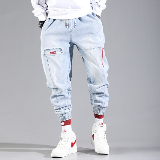 Hip Hop Streetwear Harem Jeans Pants Men Loose Joggers Denim Casual Sweatpants Korea Ankle length Trousers