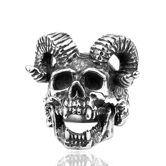 BEIER Vintage Stainless Steel Satan sign pentagram big goat head Ring Biker Punk Animal Jewelry for men free shipping BR8-182