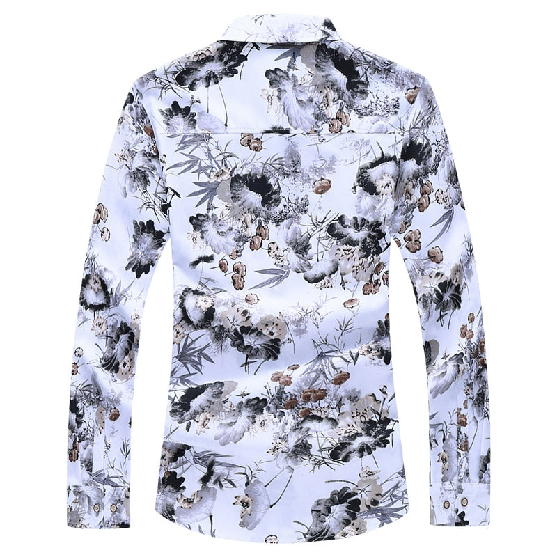 Men&#39;S Fashions 2022 Autumn Spring Clothes Shirt  Long Sleeves  Big Size M-5XL 6XL 7XL Hawaiian Beach Casual Floral Shirt For Man