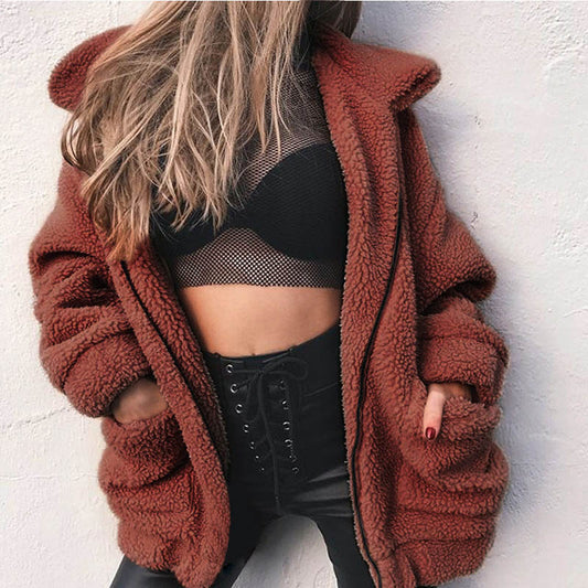 Autumn winter jacket female coats 2022 new fashion korean zip  teddy fur women coat female casual jackets woman pusheen