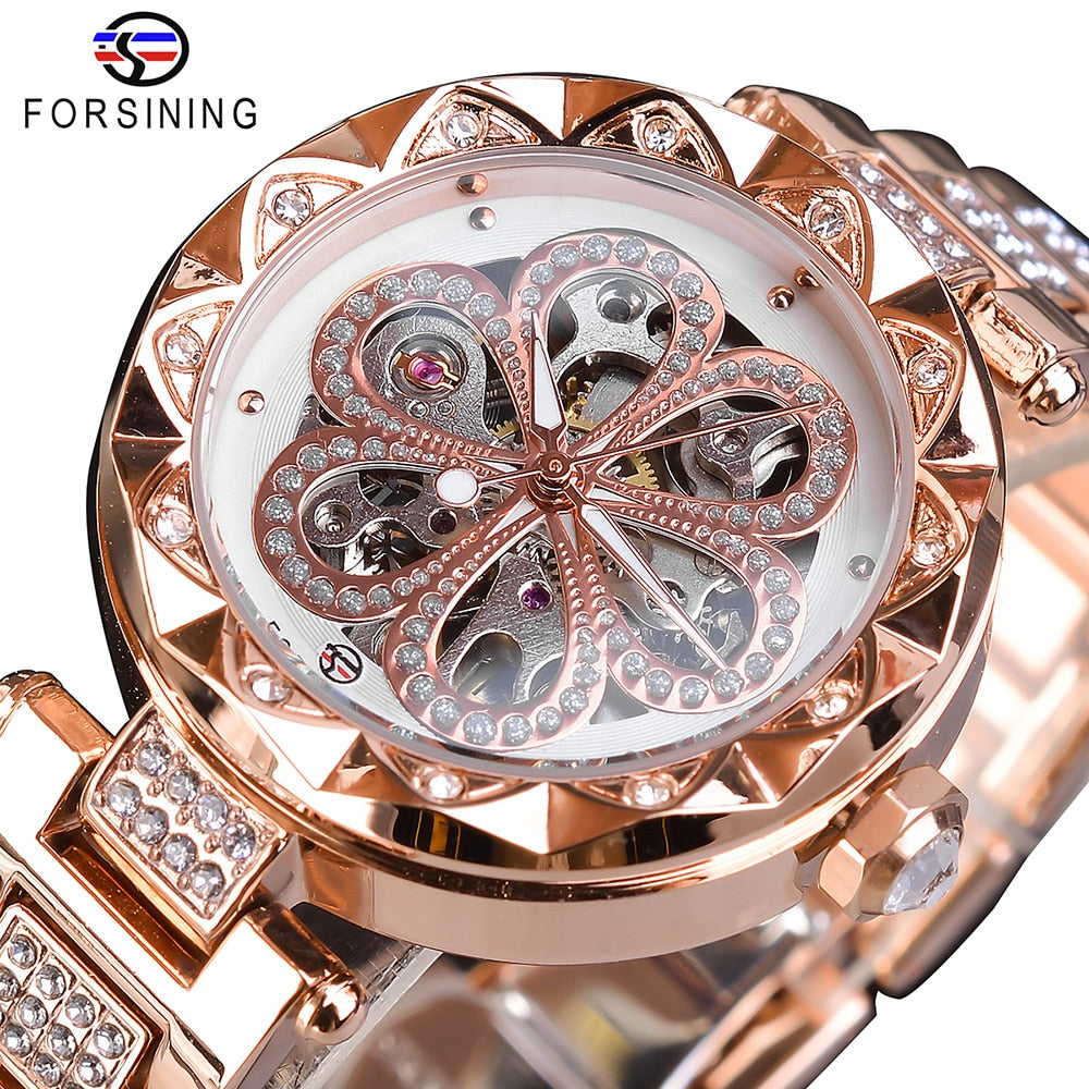 Forsining Fashion Women Watch Top Brand Diamond Female Wristwatch Automatic Machanical Watches Waterproof Luminous Hands Clock