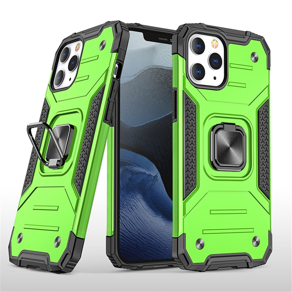 Cases For iPhone 12 Pro Max 11Pro X XS XR 7 8 Plus Phone Shell Kickstand Silicone Shockproof Magnetic Car Holder Ring Phone Case