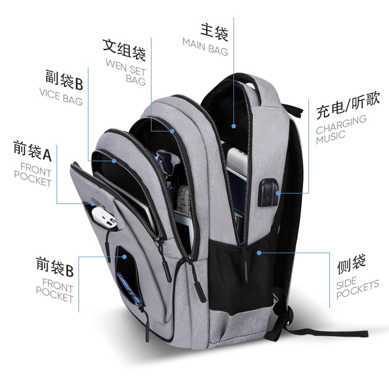 Large Capacity Backpack Men Laptop Backpacks 15.6 Oxford Black Solid High School Bags Teen College Boy Gril Student Backpack8523