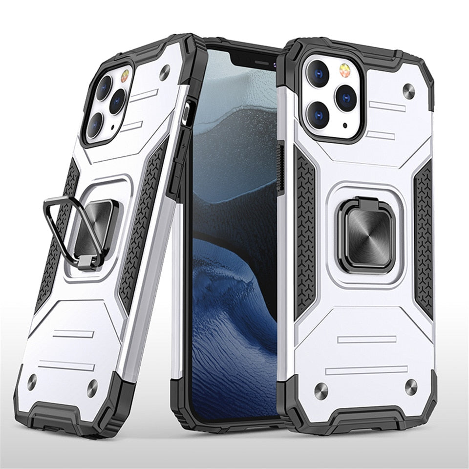 Cases For iPhone 12 Pro Max 11Pro X XS XR 7 8 Plus Phone Shell Kickstand Silicone Shockproof Magnetic Car Holder Ring Phone Case