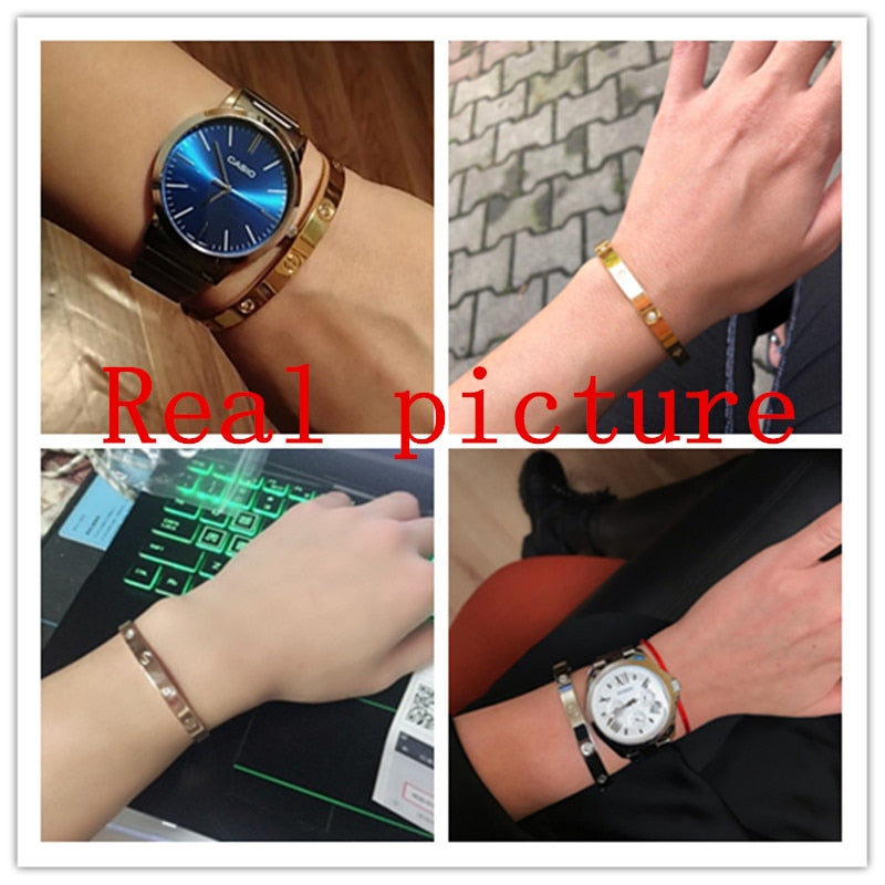 Fashion Jewelry Lover Couple Bracelet Stainless Steel Gold Color Cross Screw Bracelets &amp; Bangles For Men Women Jewelry B008-1