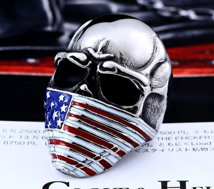 BEIER American Flag Stainless Steel Skull Ring For Man Personality Biker Jewelry Wholesale Factory Price BR8-283