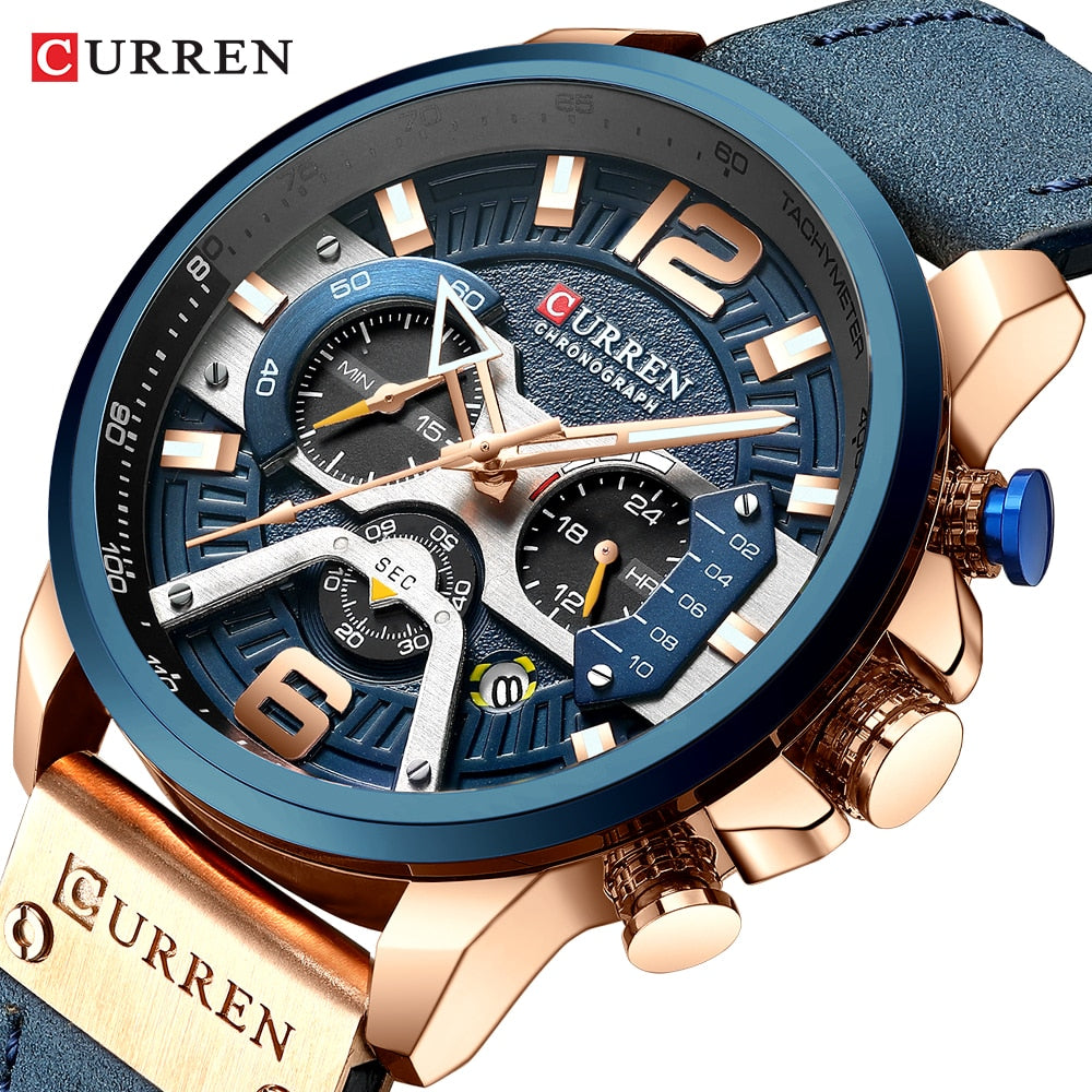 CURREN Casual Sport Watches for Men Blue Top Brand Luxury Military Leather Wrist Watch Man Clock Fashion Chronograph Wristwatch