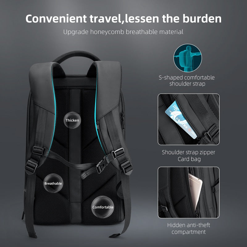 Fenruien New Fashion Men Backpack Waterproof Expandable USB Charging Backpacks 17.3 Inch Laptop Bag Business Travel Bag Backpack