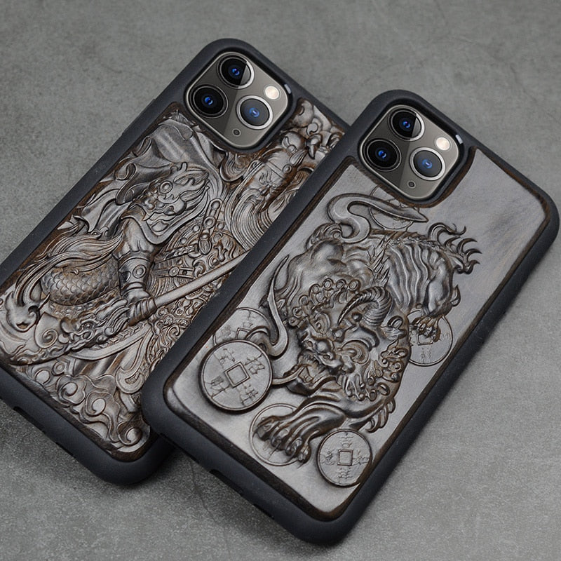 Luxury Carved 3D Stereo Ebony Wood Case for iPhone 12 Pro iPhone12 TPU Protective Back Cover Phone Cases For iPhone 12 Pro Max