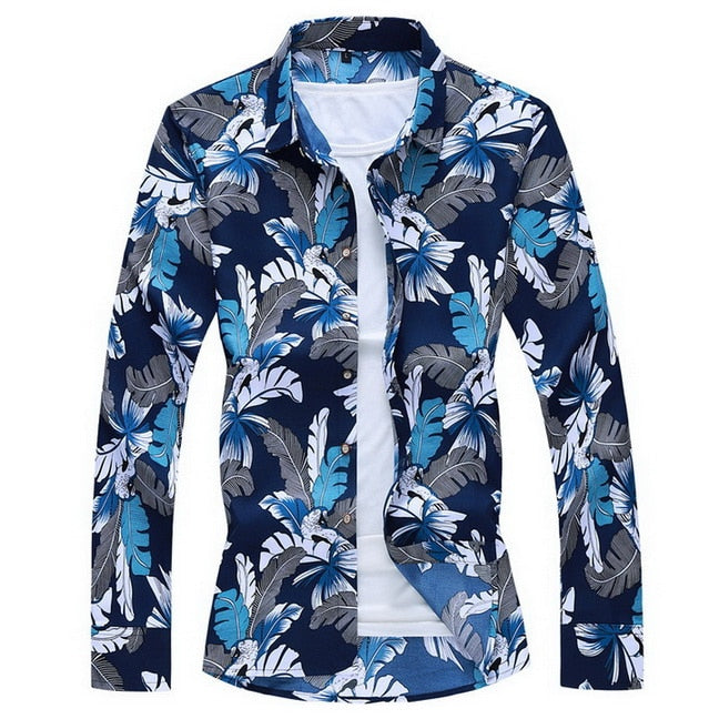 Men&#39;S Fashions 2022 Autumn Spring Clothes Shirt  Long Sleeves  Big Size M-5XL 6XL 7XL Hawaiian Beach Casual Floral Shirt For Man