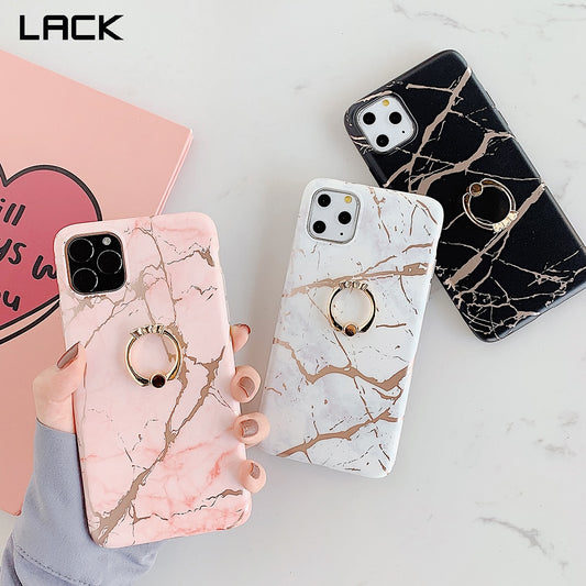 LACK Luxury Diamond Ring Shiny Gold Line laser marble Cases For iphone 13 12Pro Max X XS Max XR 7 8 Plus 11 Soft Stand Cover