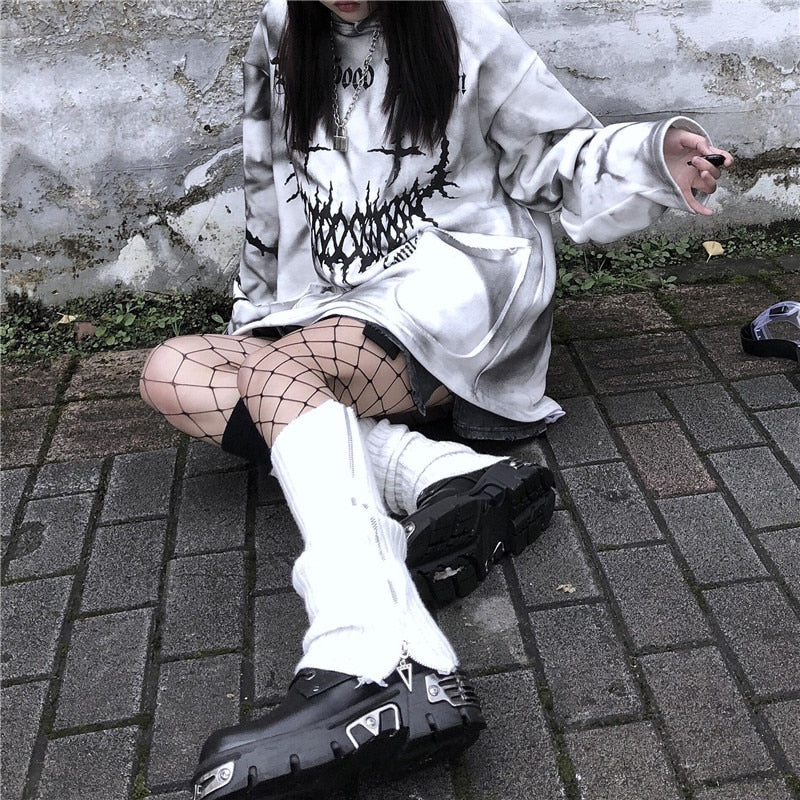 Thin Tie Dye Hoodie Girl Harajuku Funny Print Tops Autumn Fashion Japan Devil Women Casual High Street Special Gothic Sweatshirt