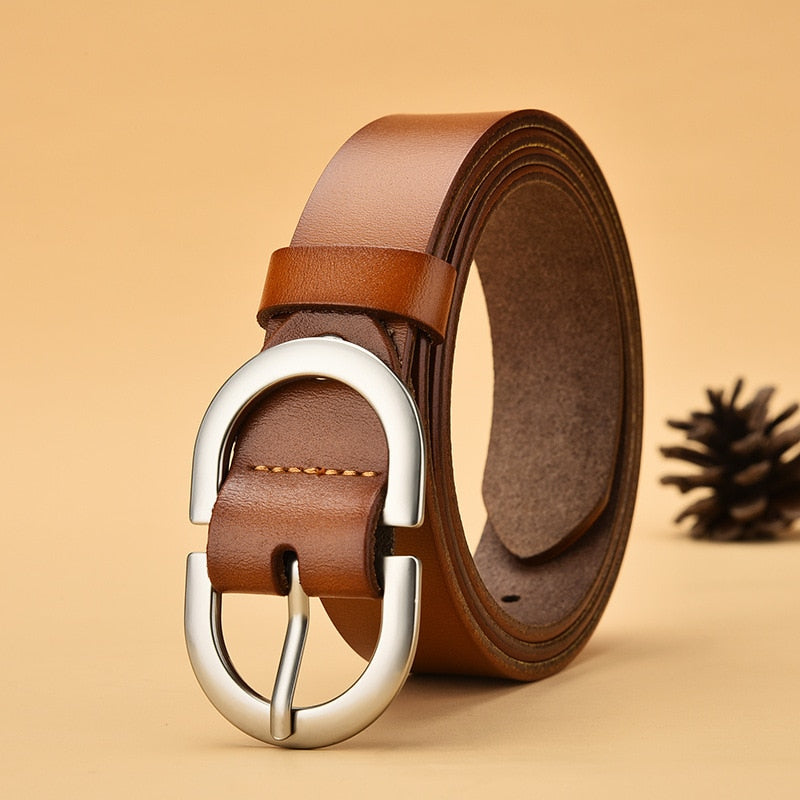 Women's Belt Genuine Leather ladies fashion metal round buckle belt jeans wild luxury brand belts for womenLD032